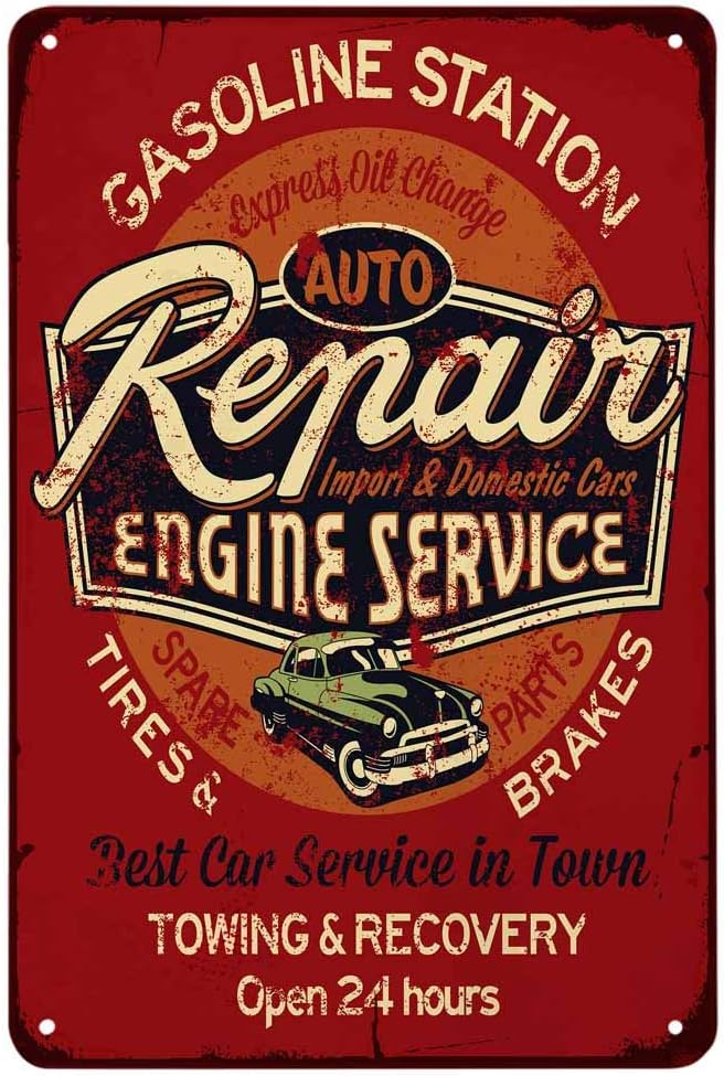 Auto Repair Shop Hours - Auto Repair Engine Service Tin Sign,Gasoline