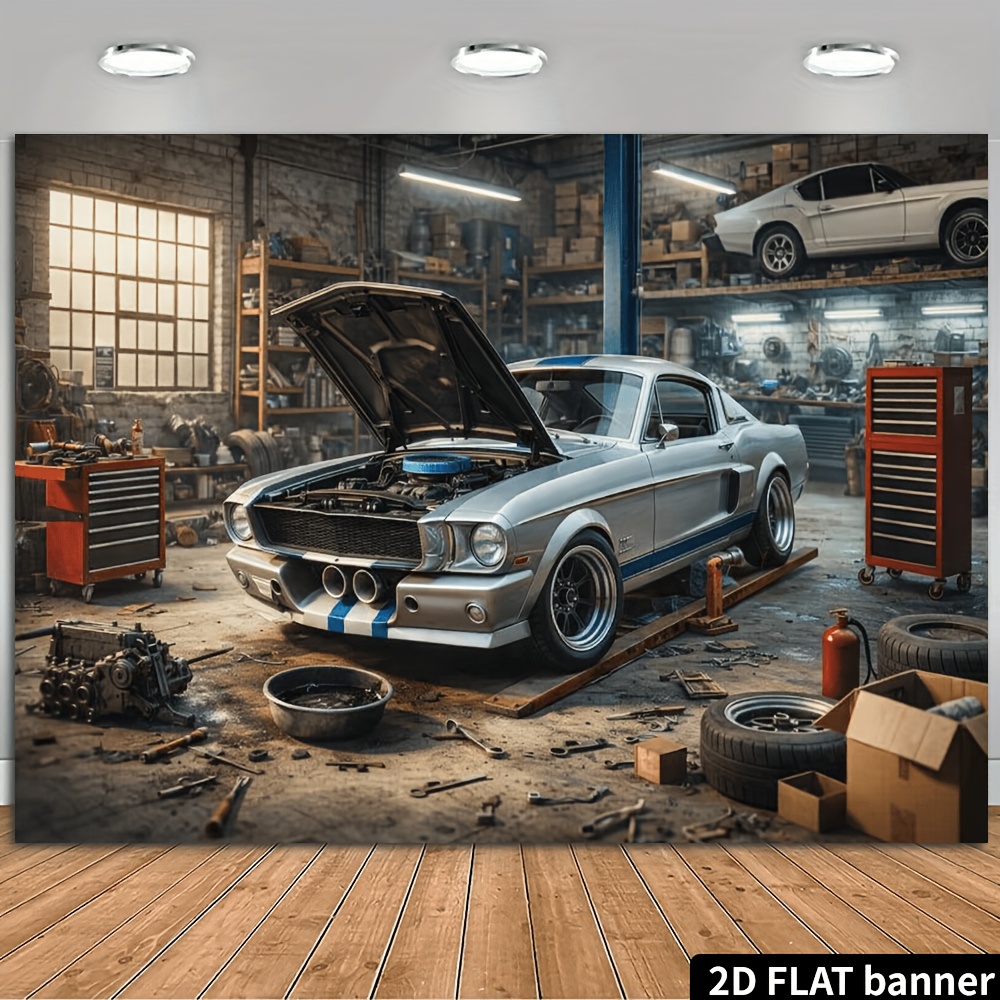 2D plane retro auto repair sho - Auto Repair Shop Background recension och pris