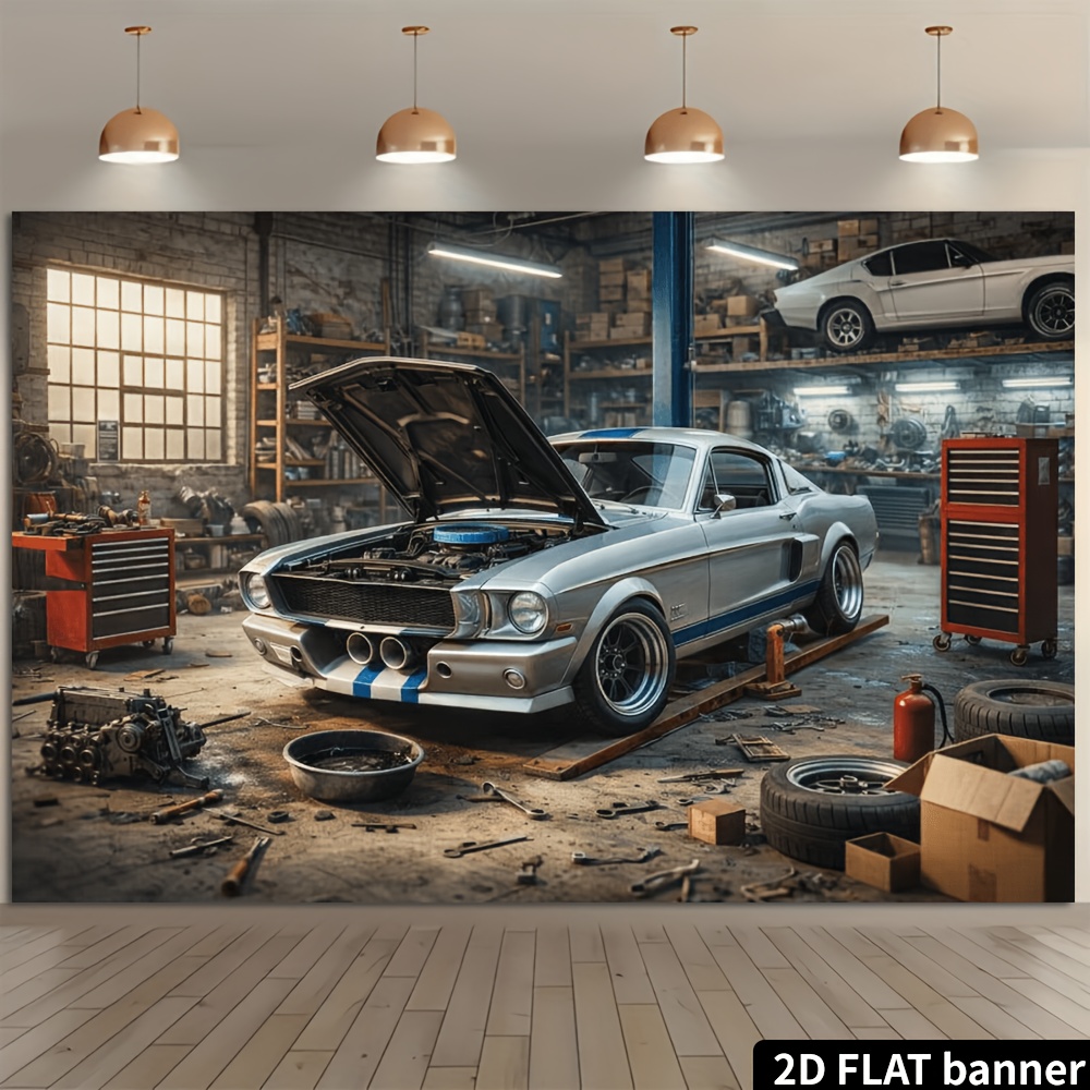 2D plane retro auto repair sho - Auto Repair Shop Background recension och pris