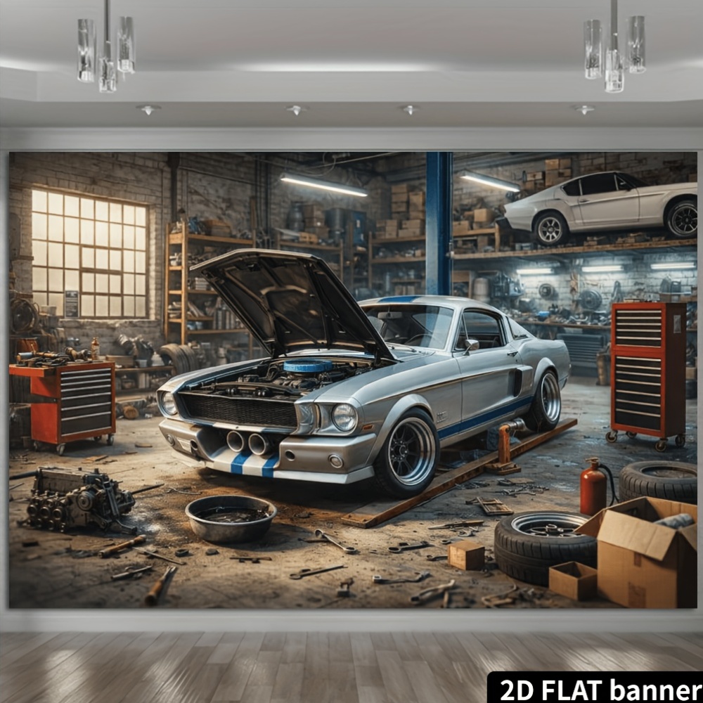2D plane retro auto repair sho - Auto Repair Shop Background recension och pris