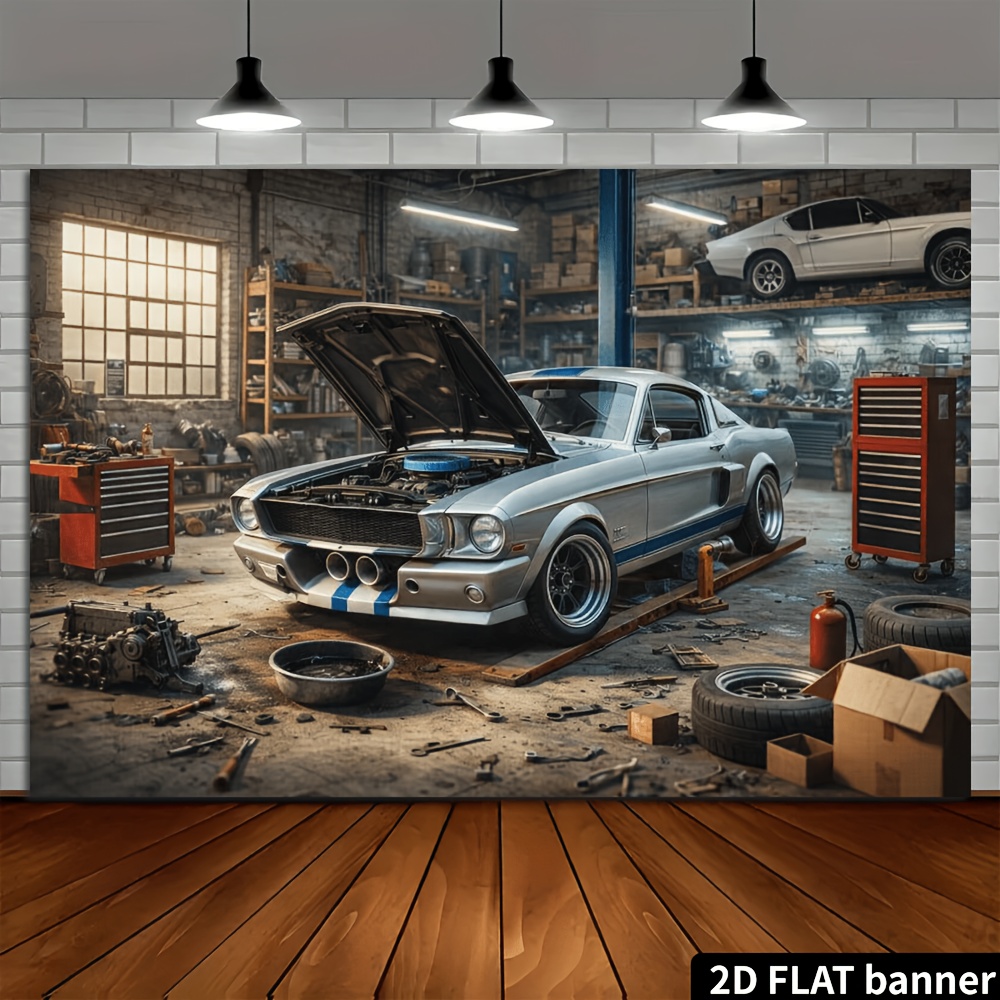 2D plane retro auto repair sho - Auto Repair Shop Background recension och pris