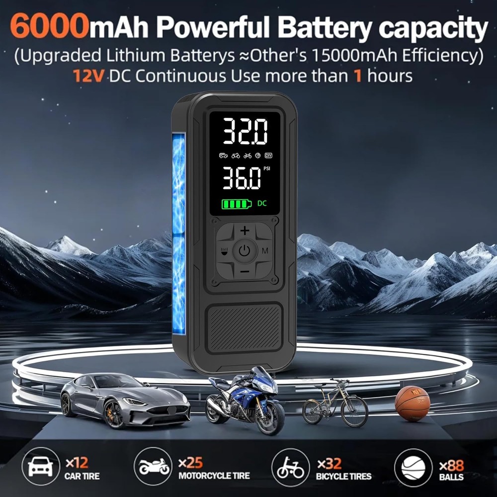 6000mAh Cordless Tire Inflator - Air Compressor recension och pris